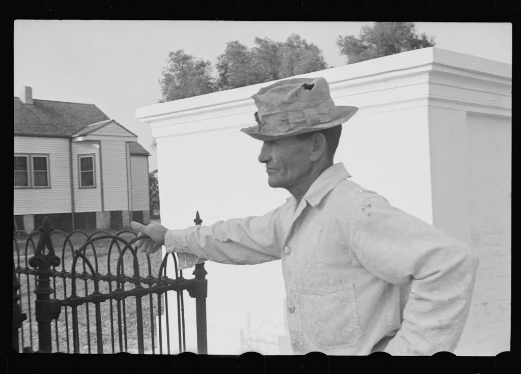 [Untitled photo, possibly related to: Tomb painter in cemetery at…, Louisiana, 1935