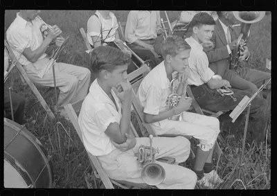 [Untitled photo, possibly related to: Band rehearsal, Red House, West…, West Virginia, 1937