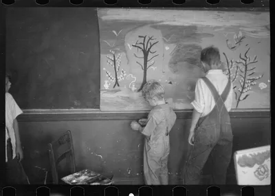 [Untitled photo, possibly related to: Painting class in school,…, Pennsylvania, 1937