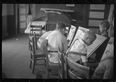 [Untitled photo, possibly related to: Painting class in school,…, Pennsylvania, 1937
