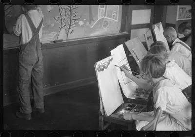 [Untitled photo, possibly related to: Painting class in school,…, Pennsylvania, 1937
