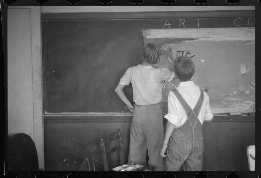 [Untitled photo, possibly related to: Painting class in school,…, Pennsylvania, 1937
