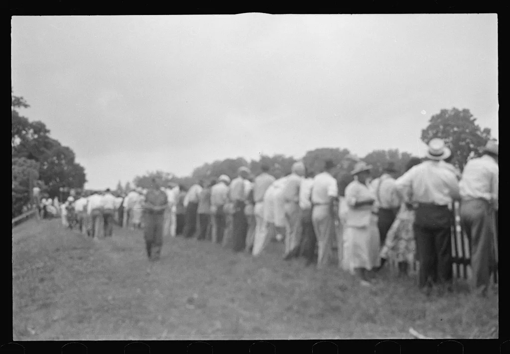 [Untitled photo, possibly related to: Cars parked near racetrack,…, Ohio, 1938
