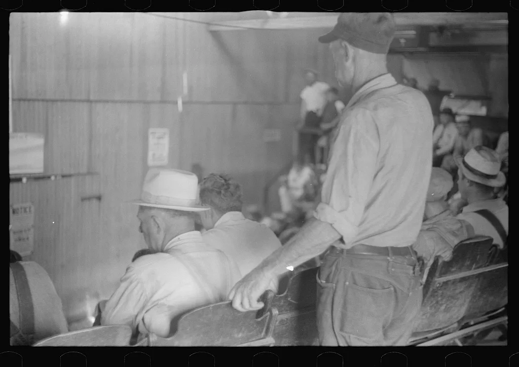 [Untitled photo, possibly related to: Posters on wall of auction…, Ohio, 1938