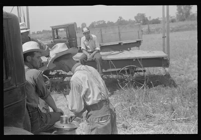 [Untitled photo, possibly related to: Filling truck with threshed…, Ohio, 1938