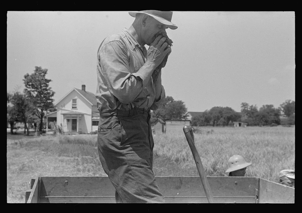 Member of threshing crew, central Ohio, 1938