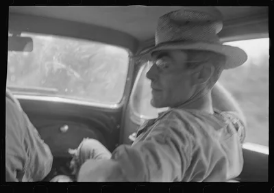 [Untitled photo, possibly related to: Ohio farmer resting in car,…, 1938
