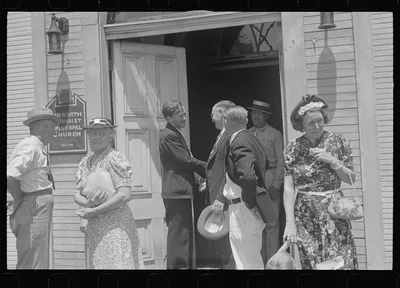 [Untitled photo, possibly related to: Leaving church, Linworth, Ohio], 1938