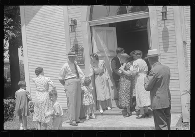 [Untitled photo, possibly related to: Leaving church, Linworth, Ohio], 1938