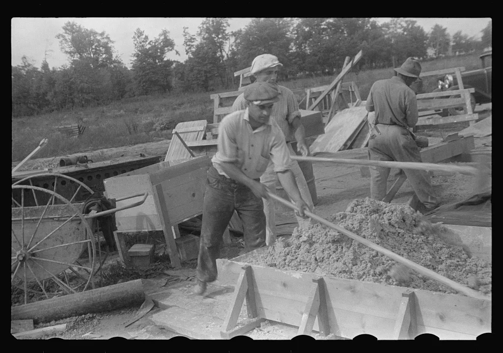 Hightstown, New Jersey. Steps in the preparation of mortar for fresco…, 1935