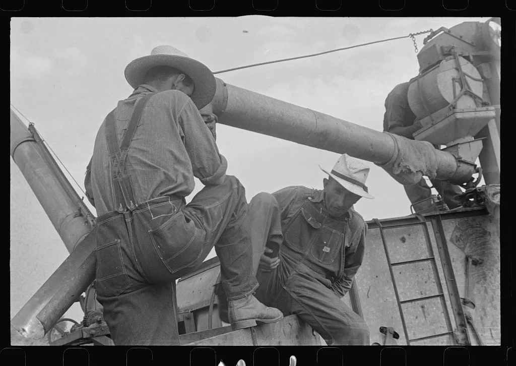[Untitled photo, possibly related to: Two members of threshing crew,…, Ohio, 1938