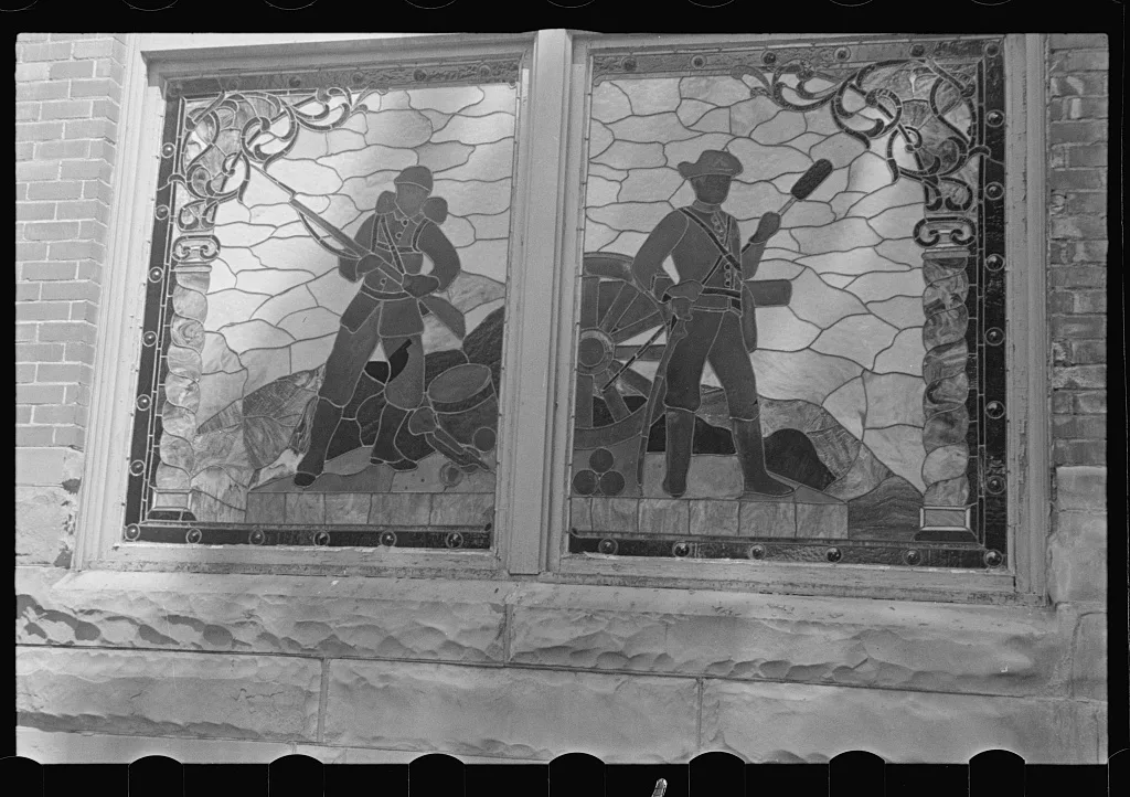 Stained glass windows in church at Woodstock, Ohio, 1938