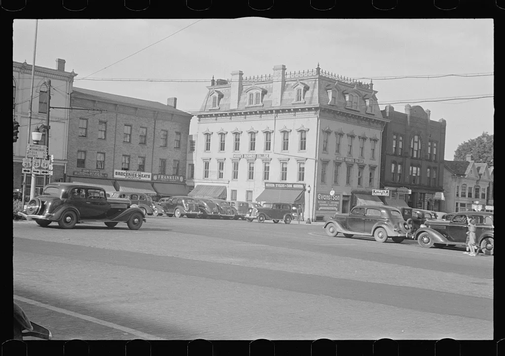 [Untitled photo, possibly related to: Business district of Urbana,…, Ohio, 1938