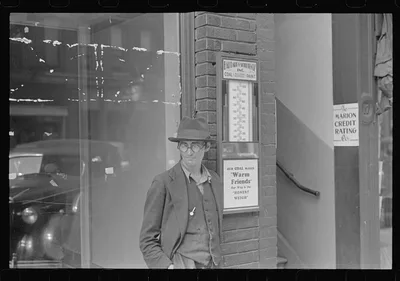 Sign thermometer, Marion, Ohio, 1938