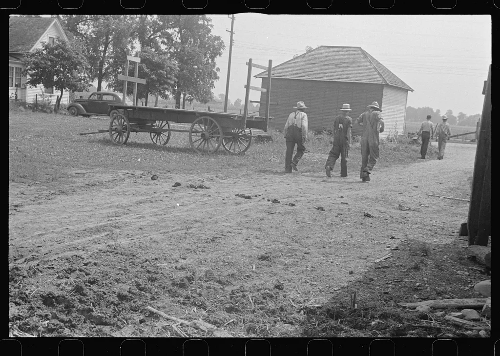 [Untitled photo, possibly related to: Horses on farm during wheat…, Ohio, 1938