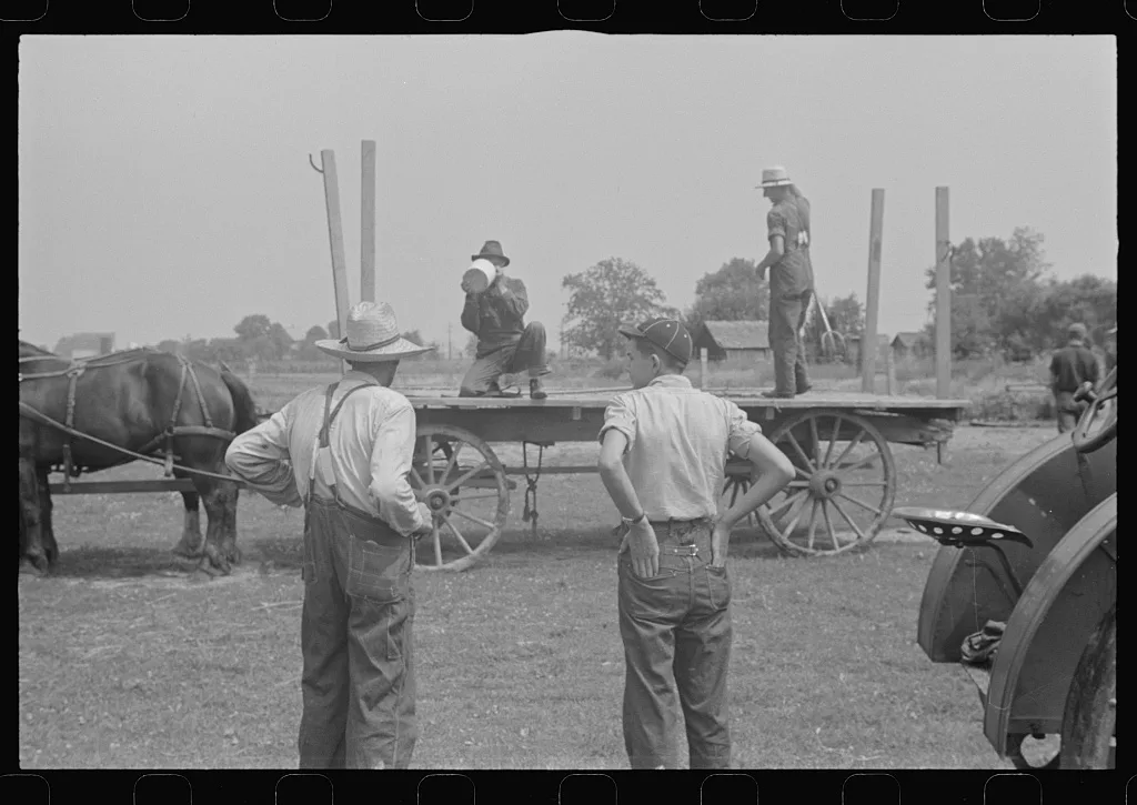 Members of threshing crew, central Ohio, 1938