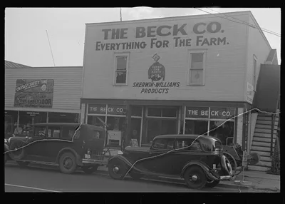 [Untitled photo, possibly related to: Farm implements outside store,…, Ohio, 1938