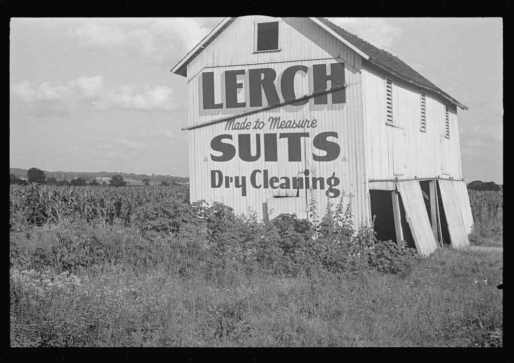 Barn advertising on Route 40, central Ohio (see general caption), 1938