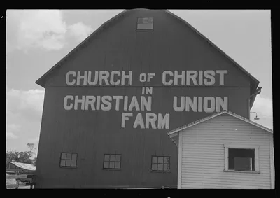 [Untitled photo, possibly related to: Barn advertising on Route 40,…, Ohio, 1938