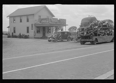 [Untitled photo, possibly related to: Sign along Route 40, central…, Ohio, 1938