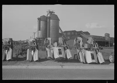[Untitled photo, possibly related to: Corn harvesters on sale lot,…, Ohio, 1938