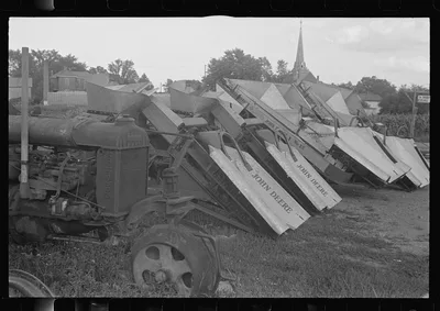 Corn harvesters on sale lot, central Ohio (see general caption), 1938