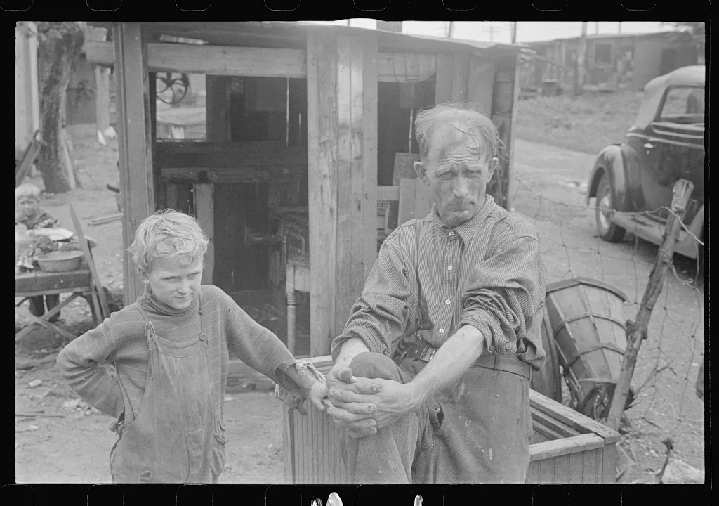 [Untitled photo, possibly related to: Ex-farmer and children, now on…, Ohio, 1938