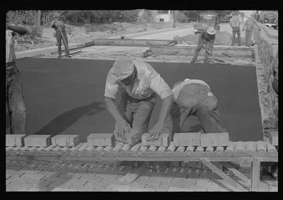 Laying brick, Route 40, central Ohio, 1938