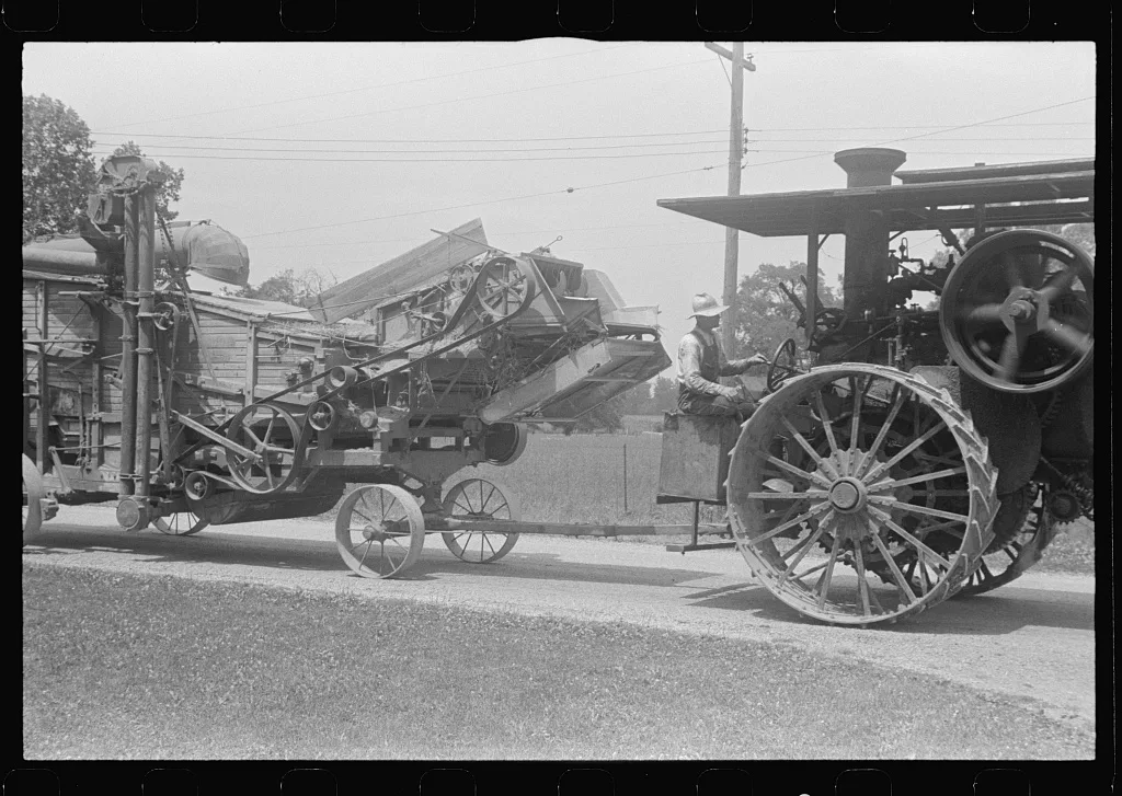 [Untitled photo, possibly related to: Steam thresher. These machines…, Ohio, 1938