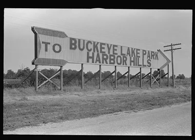 Road sign near Columbus, Ohio (see general caption), 1938