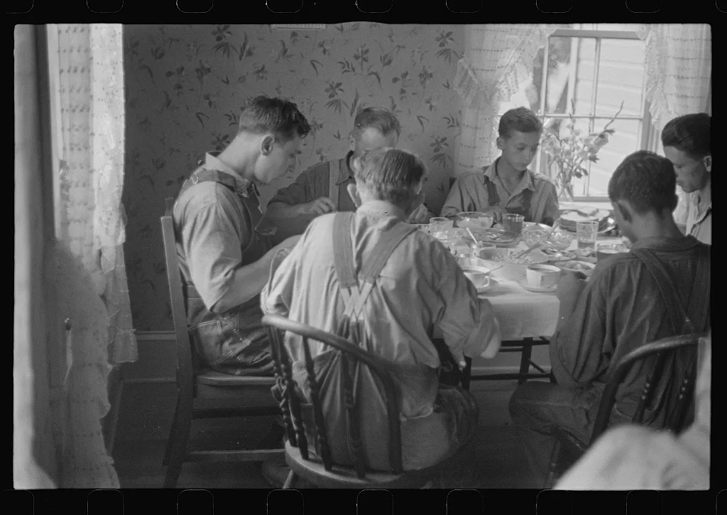 Dinner during wheat harvest time, central Ohio, 1938