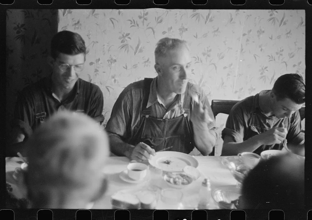 [Untitled photo, possibly related to: Dinner time during wheat…, Ohio, 1938