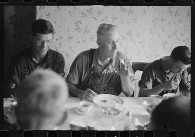 [Untitled photo, possibly related to: Dinner time during wheat…, Ohio, 1938