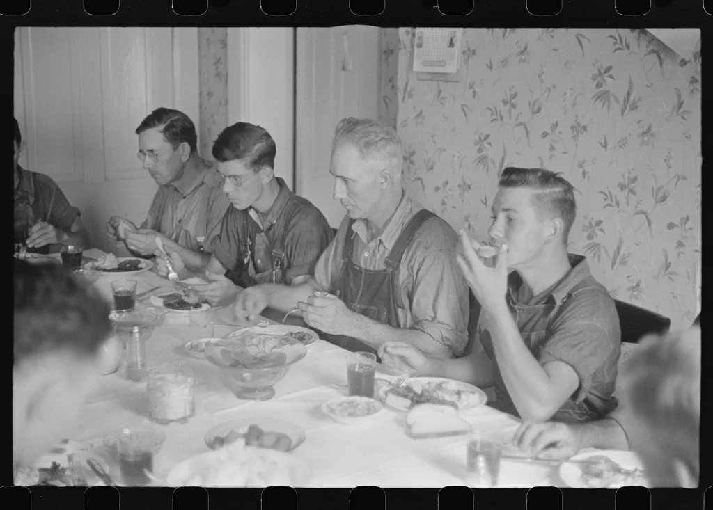 Dinner during wheat harvest time, central Ohio, 1938
