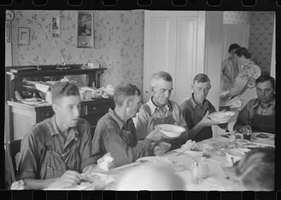 [Untitled photo, possibly related to: Dinner during wheat harvest…, Ohio, 1938