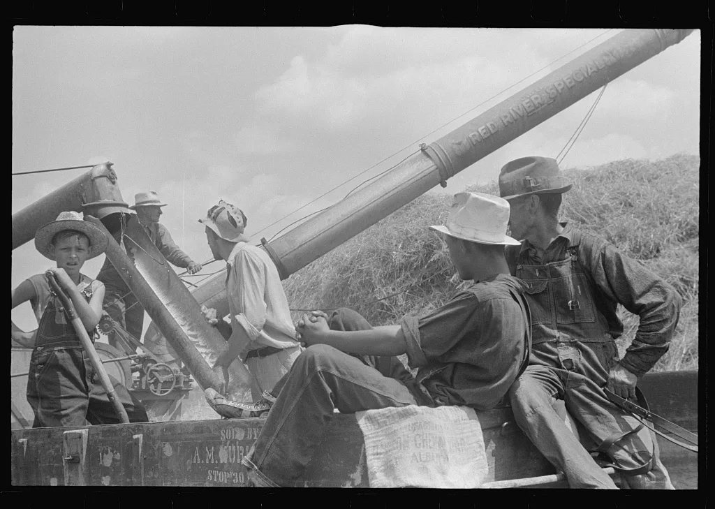 Threshing crew resting, central Ohio, 1938