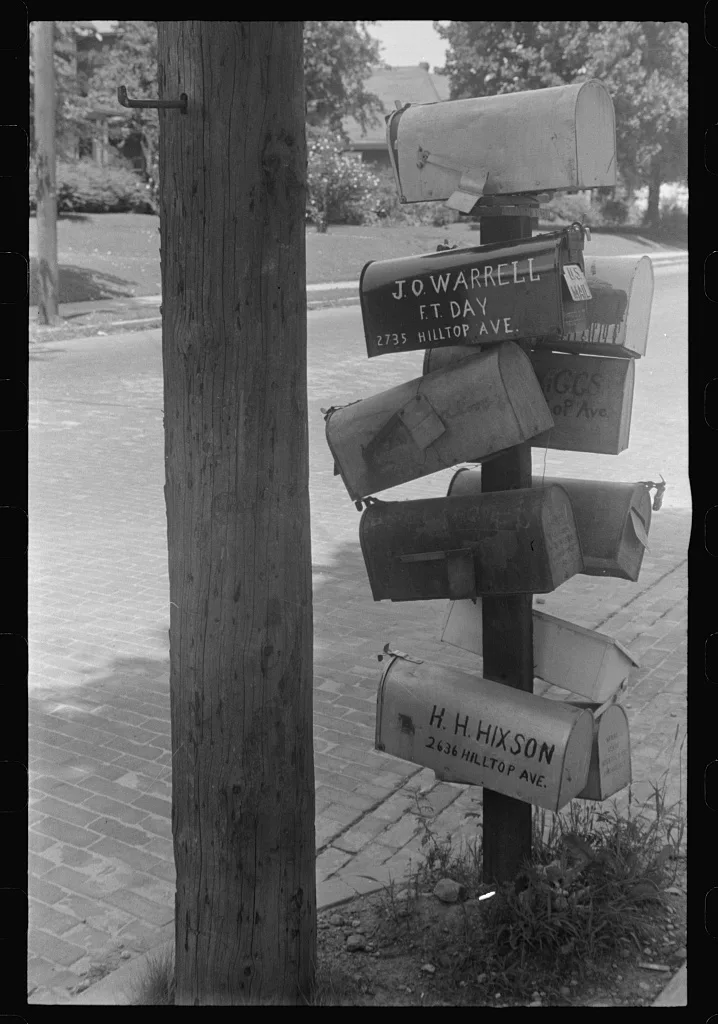 Mailboxes, central Ohio (see general caption), 1938