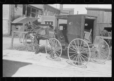 Amish horse-drawn wagon, Plain City, Ohio, 1938