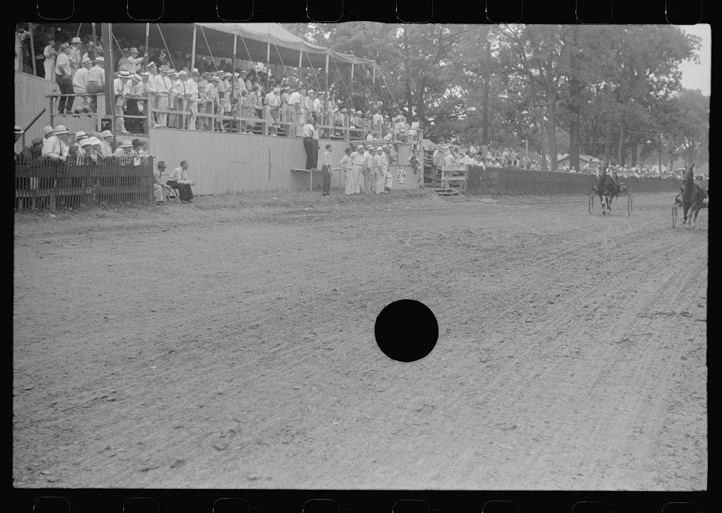[Untitled photo, possibly related to: Grandstand at county fair in…, Ohio, 1938