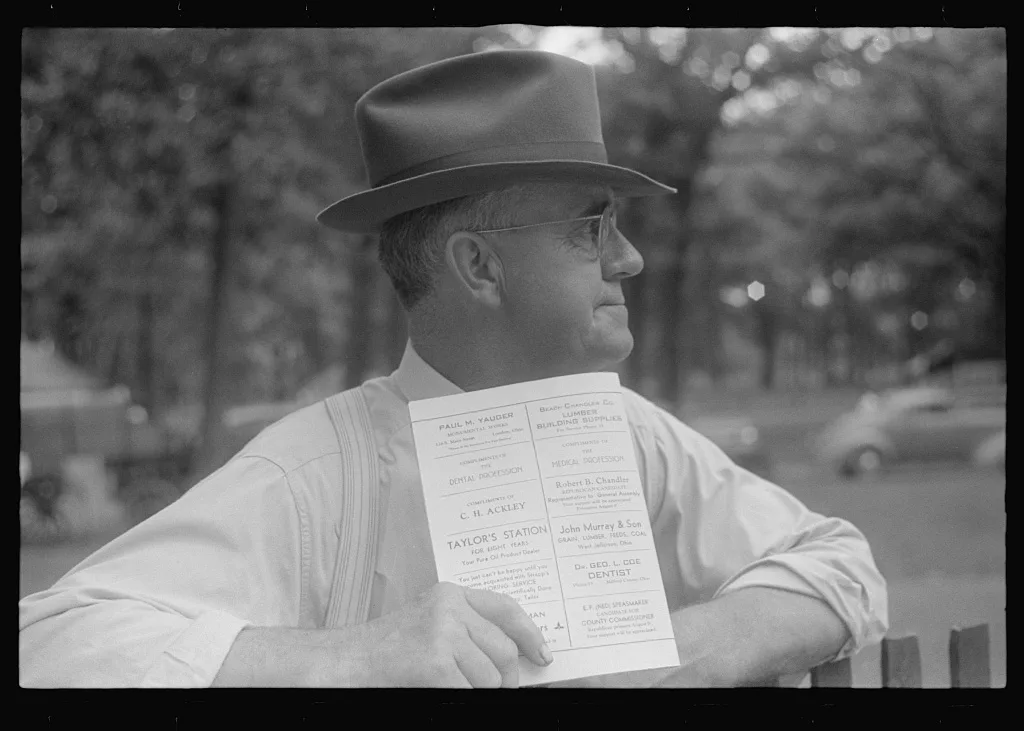 Spectator at county fair in central Ohio, 1938