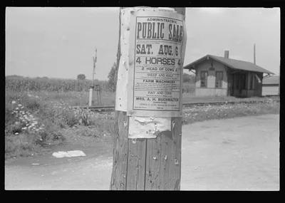 Poster advertising public sale, central Ohio, 1938