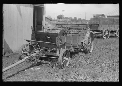 Farm machinery at public auction, central Ohio, 1938