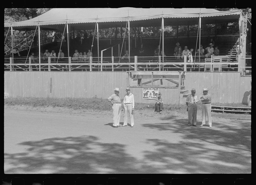 Grandstand at county fair in central Ohio, 1938