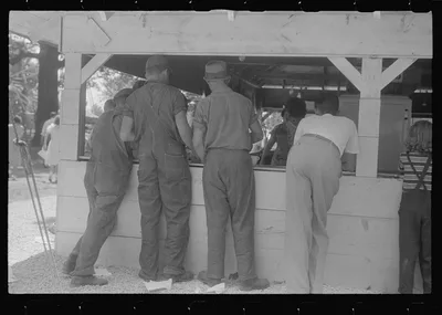 Refreshment stand at county fair, central Ohio, 1938