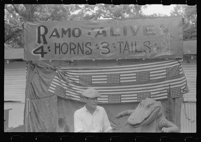 [Untitled photo, possibly related to: Sideshow attraction, county…, Ohio, 1938