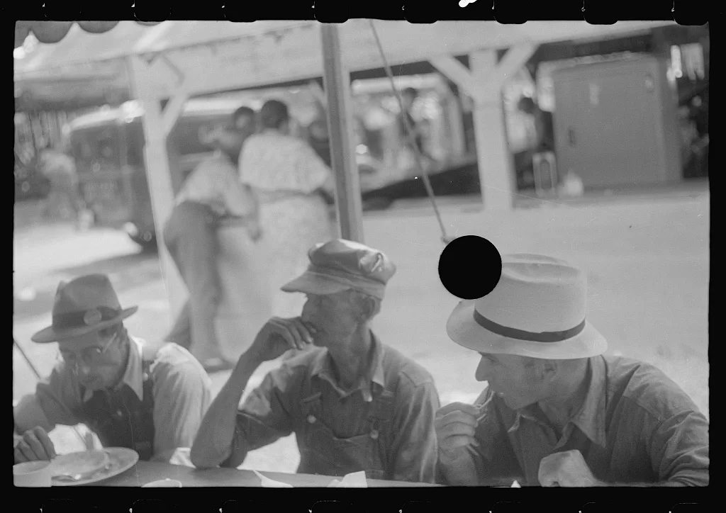 [Untitled photo, possibly related to: Spectators at county fair…, Ohio, 1938