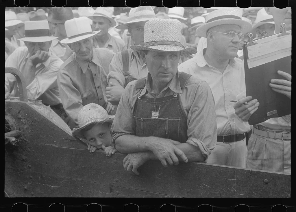 [Untitled photo, possibly related to: Farmers at public auction,…, Ohio, 1938