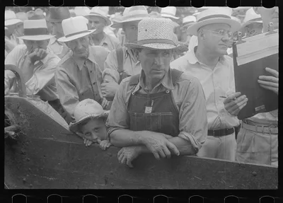 [Untitled photo, possibly related to: Farmers at public auction,…, Ohio, 1938