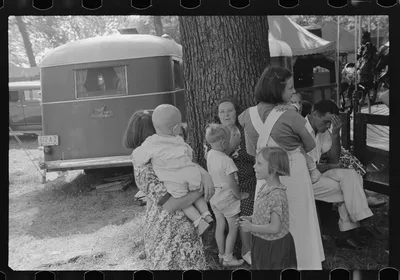 [Untitled photo, possibly related to: Spectators at sideshow, county…, Ohio, 1938