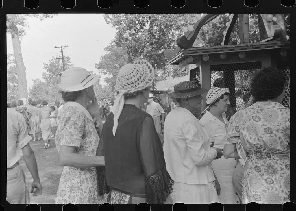 [Untitled photo, possibly related to: Spectators at county fair,…, Ohio, 1938